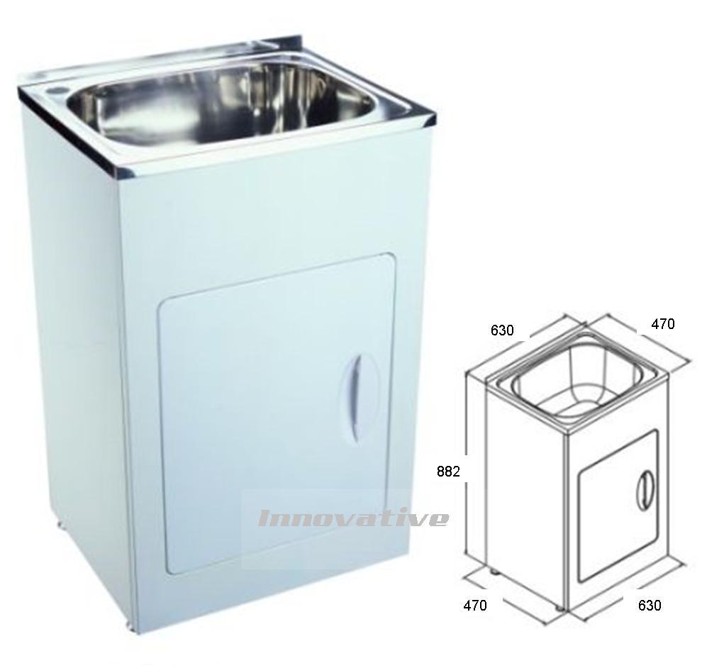Laundry Trough Sink and Cabinet White Metal 45 Litre Stainless Steel ...