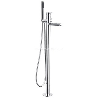 Free Standing Floor Mounted Bath Mixer Spout & Hand Shower Tap Faucet Brass Chrome Curve