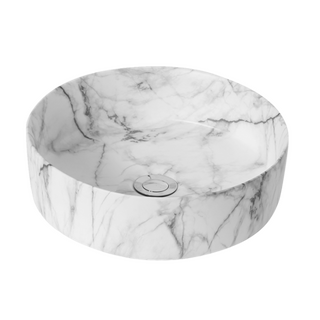 Matte White Carrara Marble Look Above Counter Bench Mount Vessel Basin Round 352x112mm