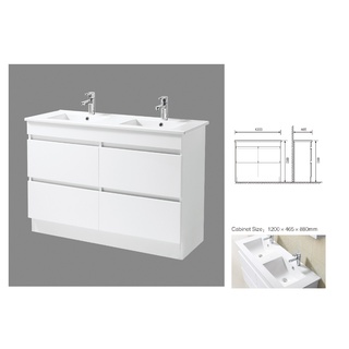 Bathroom Vanity & Dual Basin Ceramic Top 2 Pac 1200W x 465mm 4 Draws