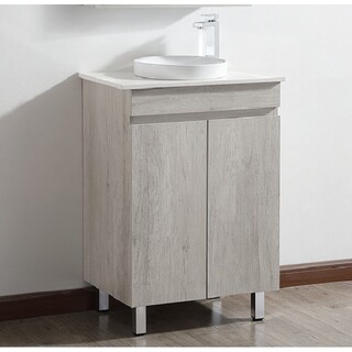 Floor Vanity Ash Timber Look 750mm & Stone Top with Stone Top & Round Half Insert Ceramic Basin  750 x 465 x 950mm
