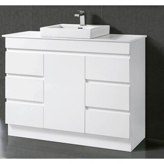 Gloss White Vanity Kickboard 2Pac Stone top Ceramic Above Counter Basin 1200 x 465 x 980mm