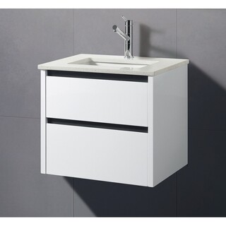 Wall Hung Vanity White Gloss 2Pac with Stone Top & Under Mount Ceramic Basin  Shadow line 600 x 465 x 580mm Soft close U shape drawers
