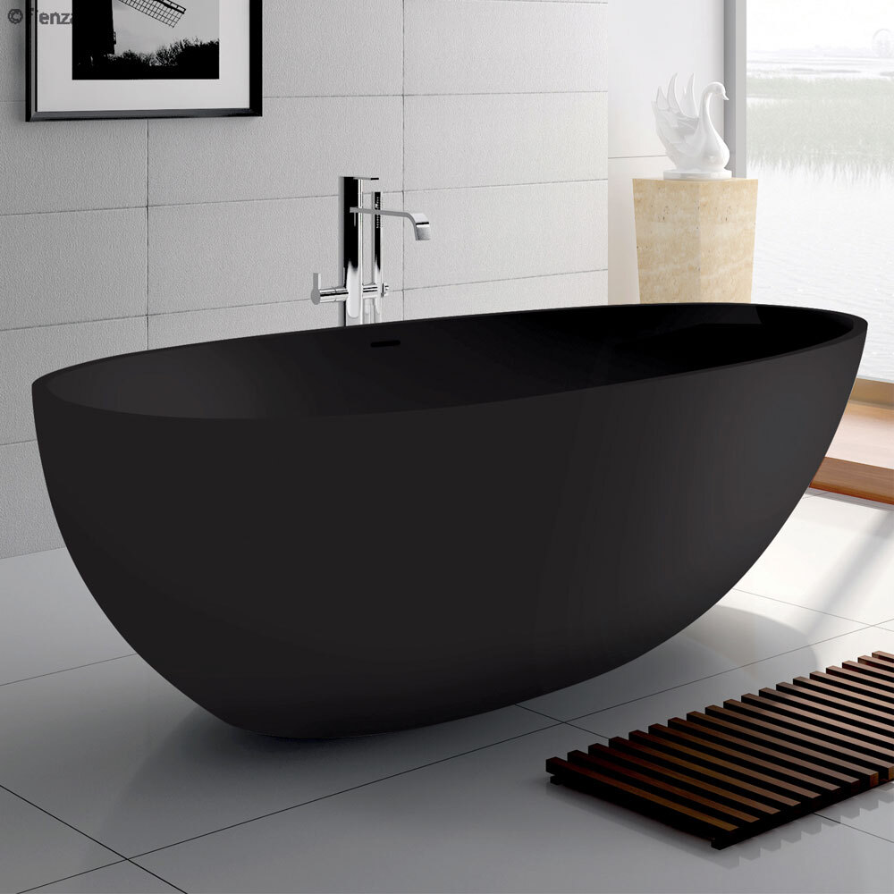 Solid Surface Stone Free Standing Bath Tub Matte Black Avocado