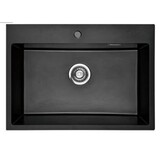 Black Stone Pyragranite Kitchen Laundry Sink Top Mount With Tap Hole 680*470*200