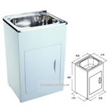 Laundry Trough Sink and Cabinet White Metal 45 Litre Stainless Steel 630x470