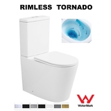 RIMLESS TORNADO Toilet Suite Back To Wall Ceramic Curve Design S&P Trap Soft Close Seat-440mm Easy Height