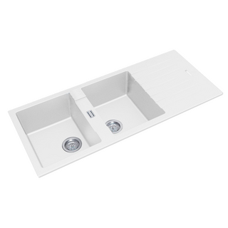 White Granite Quartz Stone Kitchen Sink Double Bowl & Drainer1160*500*200