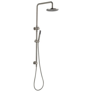 Brushed Nickel Dual Hand and Rain Shower on Rail Round Design Brass Single Hose