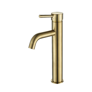 BRUSHED GOLD ROUND BASIN MIXER - HIGH / TALL MIXER