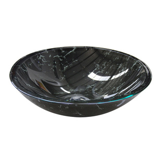 Black Marble Glass Above Counter Bench Mount Vessel Basin Round 420x150mm