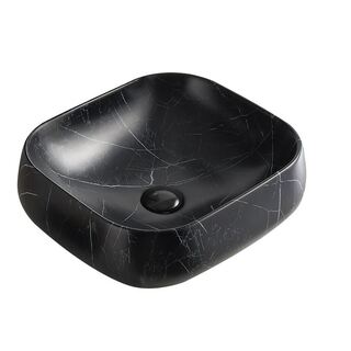 Matte Black Marble Look Above Counter Bench Mount Vessel Basin Oval 450x400x145mm