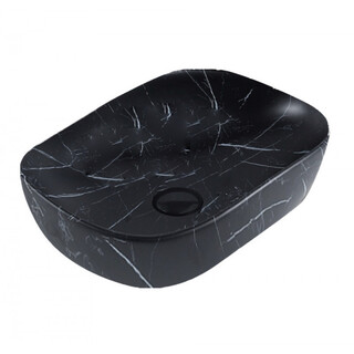Matte Black Marble Look Above Counter Bench Mount Vessel Basin Rectangle 465x320x135mm