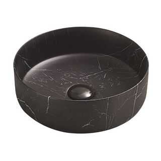Matte Black Marble Look Above Counter Bench Mount Vessel Basin Round 346x114mm