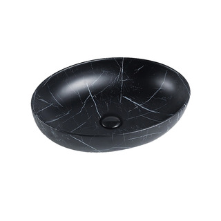 Matte Black Marble Look Above Counter Bench Mount Vessel Basin Oval 520x395x130mm