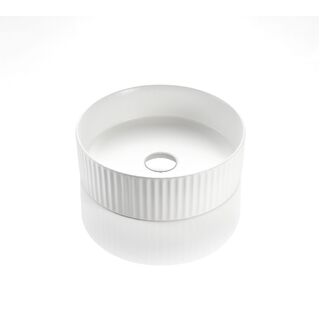Gloss White Fluted Reeded Above Counter Bench Mount Vessel Basin Round 360x115mm