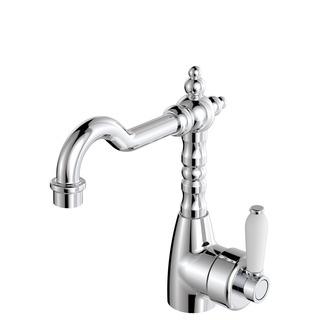 ELEANOR Shepherds Crook Basin Mixer Chrome White Handle LF