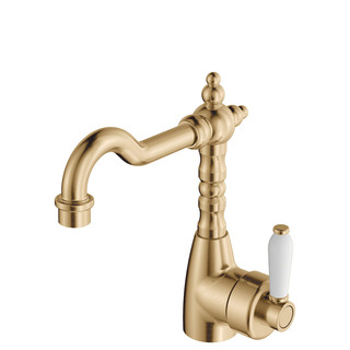 ELEANOR Basin Mixer with Shepherds Crook Urban Brass White Handle LF