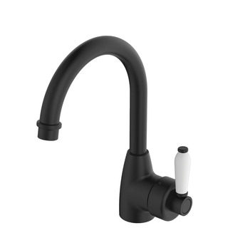 ELEANOR Gooseneck Basin Mixer Matte Black White Handle LF 