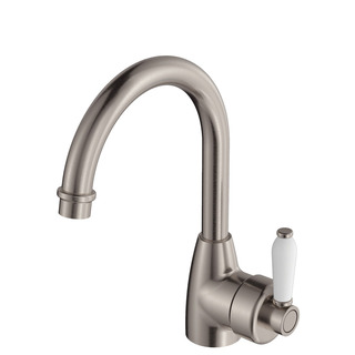 ELEANOR Gooseneck Basin Mixer Brushed Nickel White Handle LF