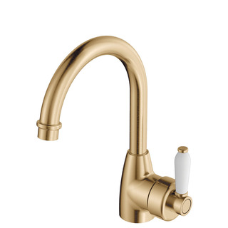 Eleanor Gooseneck Basin Mixer, Urban Brass / Ceramic