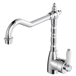 ELEANOR Shepherds Crook Kitchen Sink Mixer Chrome White Handle LF
