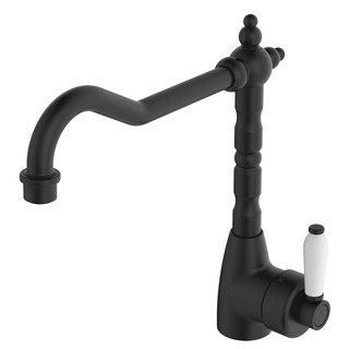 ELEANOR Shepherds Crook Kitchen Sink Mixer Matte Black White Handle LF