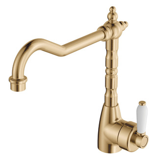 ELEANOR Shepherds Crook Kitchen Sink Mixer Urban Brass White Handle LF