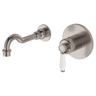 ELEANOR Wall Mixer Basin/Bath Set 215mm Outlet Brushed Nickel White Handle LF