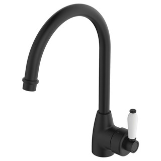 ELEANOR Gooseneck Kitchen Mixer Matte Black White Handle LF