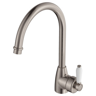 ELEANOR Gooseneck Kitchen Mixer Brushed Nickel White Handle LF
