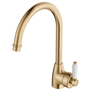 ELEANOR Gooseneck Kitchen Mixer Urban Brass White Handle LF