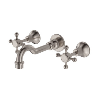 LILLIAN Basin/Bath Cross Taps Wall Set Brushed Nickel LF 