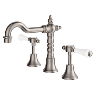 LILLIAN Lever Shepherds Crook Basin Set Brushed Nickel White Handle LF