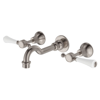 LILLIAN Lever Shepherds Crook Bath Set Brushed Nickel White Handle LF