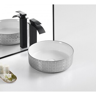 Silver Ceramic Above Counter Basin Textured Design 360x120mm Round Slim Lip