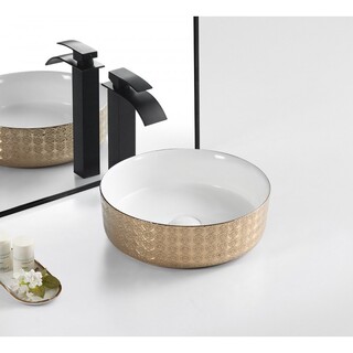 Gold Ceramic Above Counter Basin Textured Design 360x120mm Round Slim Lip