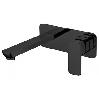 Black Square Radius Edge Basin Bath Wall Mixer & Spout H/Duty Brass Satin Finish Swivel Ceramic Disk WELS 4*