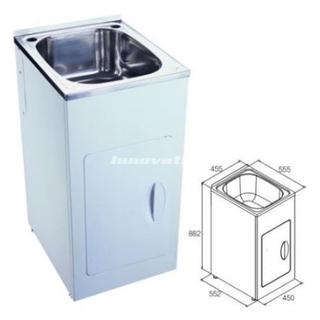 Laundry Trough Sink and Metal Cabinet 35 Litre Slim 455mm Wide Stainless Steel 455Wx555D
