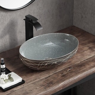 Grey Ceramic Above Counter Basin Textured Wave Design 505x365x135mm