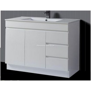 Slimline 900W x 390mm Bathroom Vanity & Basin Ceramic Top 2 Pac Fingerpull