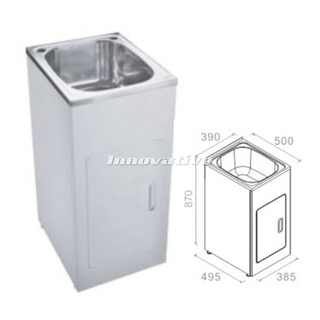 Laundry Trough Sink and Metal Cabinet 27 Litre Ultra Slim Stainless Steel 390mm Wide x 500 Deep