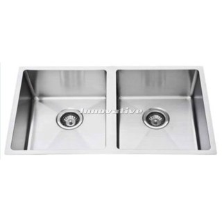 Double 32L Bowl Under Mount Kitchen Sink Cube Hand Made 755x450x240