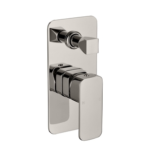 Brushed Nickel Square Radius Edge Diverter Shower Bath Wall Mixer H/Duty Brass Satin Finish Swivel Ceramic Disk WELS 4*