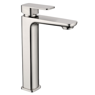 Brushed Nickel Cube Radius Edge Tall Basin Mixer H/Duty Brass Satin Finish Swivel Ceramic Disk WELS 4*