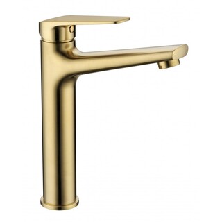 Brushed Gold Brass Oval 90 Lever Fixed Bathroom TALL Basin Mixer Tap Faucet