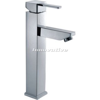 Pintail Cubic Lever Tall  Bathroom Basin Mixer Fixed Brass Chrome