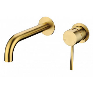 Round Brushed Gold Bath/Basin Wall Mixer And Spout Set