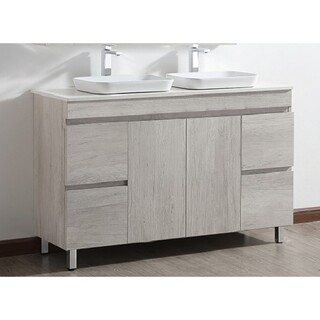 1500mm Floor Vanity Ash Timber Look with Stone Top & Rectangle Double Half Insert Ceramic Basin 1500*465*940mm