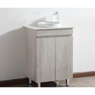 Ash Timber Look Floor Vanity with Stone Top & Round Half Insert Ceramic Basin 600 x 465 x 940mm